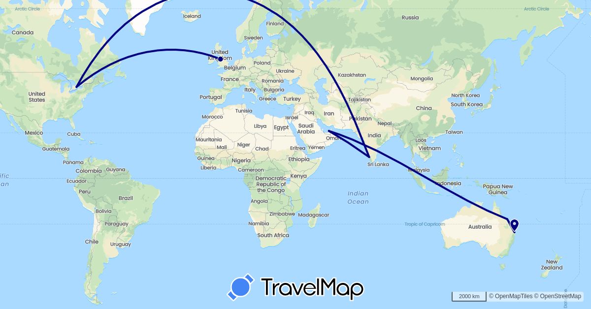 TravelMap itinerary: driving in United Arab Emirates, Australia, Canada, United Kingdom, India (Asia, Europe, North America, Oceania)